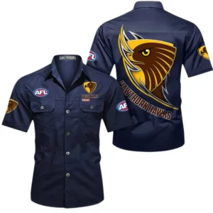 Hawthorn Fans Gift Short Sleeved Shirt, All Over Print Shỉt For Sport Fan, Custom Name AFL155071425137 - Dark Blue