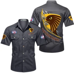 Hawthorn Fans Gift Short Sleeved Shirt, All Over Print Shỉt For Sport Fan, Custom Name AFL155071425137 - Gray