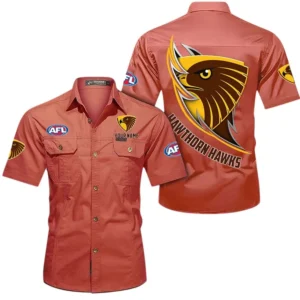 Hawthorn Fans Gift Short Sleeved Shirt, All Over Print Shỉt For Sport Fan, Custom Name AFL155071425137 - Red