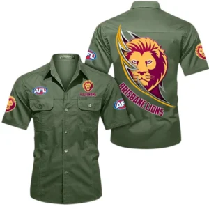 Brisbane Lions Fans Gift Short Sleeved Shirt, All Over Print Shirt For Sport Fan, Custom Name AFL155071425140 - Army Green