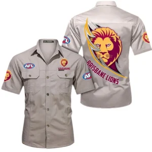 Brisbane Lions Fans Gift Short Sleeved Shirt, All Over Print Shirt For Sport Fan, Custom Name AFL155071425140 - Beige