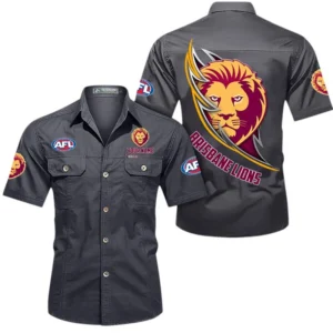 Brisbane Lions Fans Gift Short Sleeved Shirt, All Over Print Shirt For Sport Fan, Custom Name AFL155071425140 - Gray