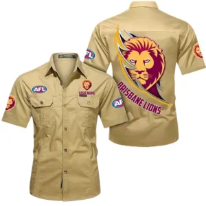 Brisbane Lions Fans Gift Short Sleeved Shirt, All Over Print Shirt For Sport Fan, Custom Name AFL155071425140 - Khaki