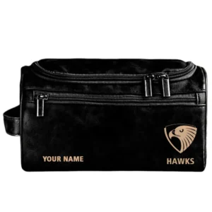 Hawthorn Fans Gift Leather Toiletry Bag, All Over Print Leather Toiletry Bag For Sport Fan, Custom Name AFL156071525124 - Black