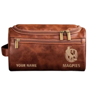 Collingwood Fans Gift Leather Toiletry Bag, All Over Print Leather Toiletry Bag For Sport Fan, Custom Name AFL156071525125 - Red Brown