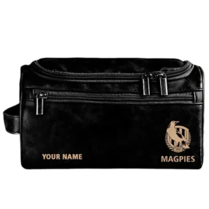 Collingwood Fans Gift Leather Toiletry Bag, All Over Print Leather Toiletry Bag For Sport Fan, Custom Name AFL156071525125 - Black