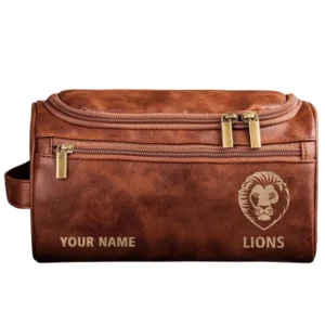Brisbane Lions Fans Gift Leather Toiletry Bag, All Over Print Leather Toiletry Bag For Sport Fan, Custom Name AFL156071525133 - Red Brown