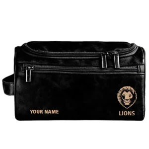 Brisbane Lions Fans Gift Leather Toiletry Bag, All Over Print Leather Toiletry Bag For Sport Fan, Custom Name AFL156071525133 - Black