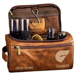 Gws Giants Fans Gift Leather Toiletry Bag, All Over Print Leather Toiletry Bag For Sport Fan, Custom Name AFL156071525137 - Yellow Brown