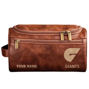 Gws Giants Fans Gift Leather Toiletry Bag, All Over Print Leather Toiletry Bag For Sport Fan, Custom Name AFL156071525137 - Red Brown