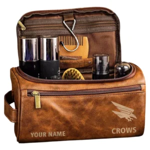 Adelaide Crows Fans Gift Leather Toiletry Bag, All Over Print Leather Toiletry Bag For Sport Fan, Custom Name AFL156071525138 - Yellow Brown