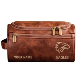 West Coast Eagles Fans Gift Leather Toiletry Bag, All Over Print Leather Toiletry Bag For Sport Fan, Custom Name AFL156071525140 - Red Brown