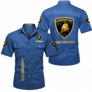 Car Fans Gift Short Sleeved Shirt, Button up Shirt All Over Print For Car Owners, Custom Name CAR392072125778-Cowboy Blue