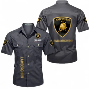 Car Fans Gift Short Sleeved Shirt, Button up Shirt All Over Print For Car Owners, Custom Name CAR392072125778-Gray
