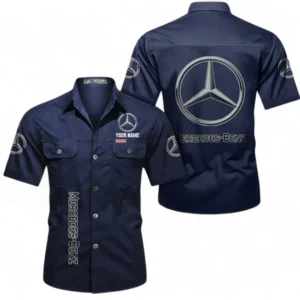 Car Fans Gift Short Sleeved Shirt, Button up Shirt All Over Print For Car Owners, Custom Name CAR392072125781-Dark Blue