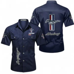 Car Fans Gift Short Sleeved Shirt, Button up Shirt All Over Print For Car Owners, Custom Name CAR392072125782-Dark Blue