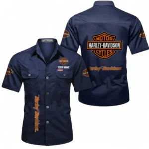 Motorcycle Fans Gift Short Sleeved Shirt, Button up Shirt All Over Print For Car Owners, Custom Name CAR392072125784-Dark Blue