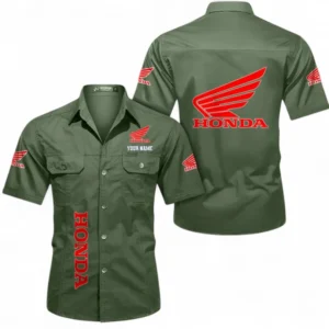 Motorcycle Fans Gift Short Sleeved Shirt, Button up Shirt All Over Print For Car Owners, Custom Name CAR392072125786-Army Green