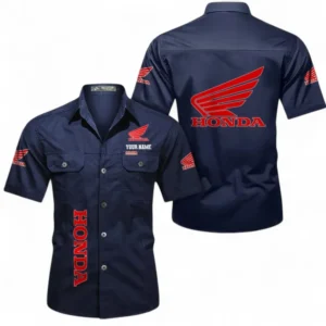Motorcycle Fans Gift Short Sleeved Shirt, Button up Shirt All Over Print For Car Owners, Custom Name CAR392072125786-Dark Blue