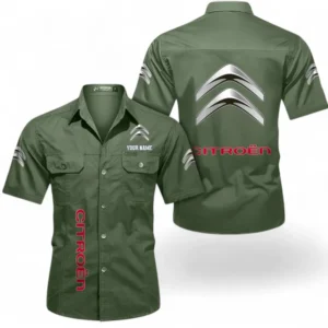 Car Fans Gift Short Sleeved Shirt, Button up Shirt All Over Print For Car Owners, Custom Name CAR392072125787-Army Green