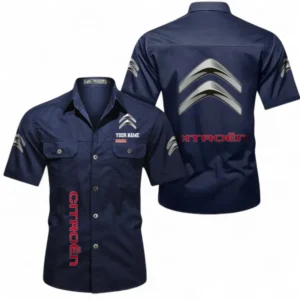 Car Fans Gift Short Sleeved Shirt, Button up Shirt All Over Print For Car Owners, Custom Name CAR392072125787-Dark Blue