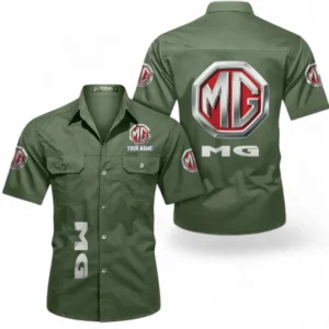 Car Fans Gift Short Sleeved Shirt, Button up Shirt All Over Print For Car Owners, Custom Name CAR392072125789-Army Green