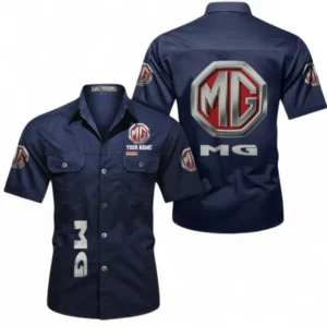 Car Fans Gift Short Sleeved Shirt, Button up Shirt All Over Print For Car Owners, Custom Name CAR392072125789-Dark Blue