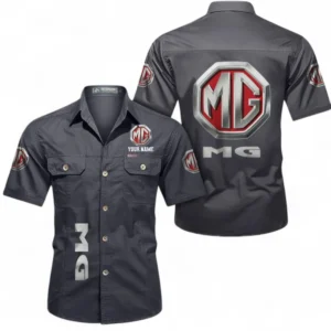 Car Fans Gift Short Sleeved Shirt, Button up Shirt All Over Print For Car Owners, Custom Name CAR392072125789-Gray