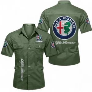 Car Fans Gift Short Sleeved Shirt, Button up Shirt All Over Print For Car Owners, Custom Name CAR392072125790-Army Green