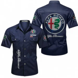 Car Fans Gift Short Sleeved Shirt, Button up Shirt All Over Print For Car Owners, Custom Name CAR392072125790-Dark Blue