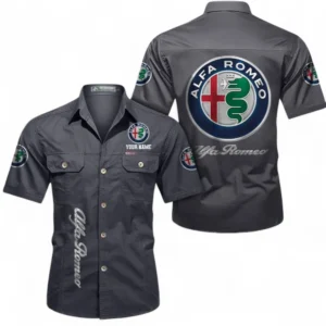 Car Fans Gift Short Sleeved Shirt, Button up Shirt All Over Print For Car Owners, Custom Name CAR392072125790-Gray
