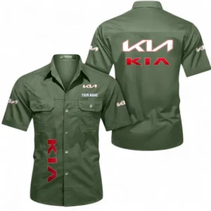 Car Fans Gift Short Sleeved Shirt, Button up Shirt All Over Print For Car Owners, Custom Name CAR392072125792-Army Green