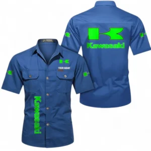 Motorcycle Fans Gift Short Sleeved Shirt, Button up Shirt All Over Print For Car Owners, Custom Name CAR392072125796-Cowboy Blue
