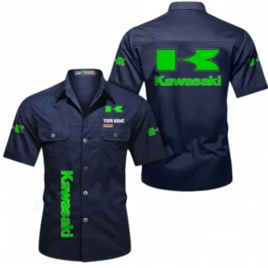 Motorcycle Fans Gift Short Sleeved Shirt, Button up Shirt All Over Print For Car Owners, Custom Name CAR392072125796-Dark Blue