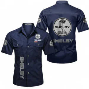 Car Fans Gift Short Sleeved Shirt, Button up Shirt All Over Print For Car Owners, Custom Name CAR392072125798-Dark Blue