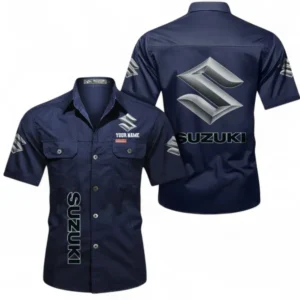 Car Fans Gift Short Sleeved Shirt, Button up Shirt All Over Print For Car Owners, Custom Name CAR392072125799-Dark Blue