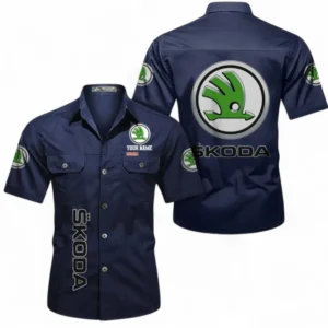 Car Fans Gift Short Sleeved Shirt, Button up Shirt All Over Print For Car Owners, Custom Name CAR392072125801-Dark Blue