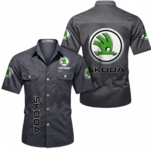 Car Fans Gift Short Sleeved Shirt, Button up Shirt All Over Print For Car Owners, Custom Name CAR392072125801-Gray