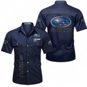 Car Fans Gift Short Sleeved Shirt, Button up Shirt All Over Print For Car Owners, Custom Name CAR392072125804-Dark Blue