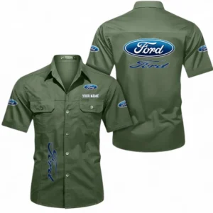 Car Fans Gift Short Sleeved Shirt, Button up Shirt All Over Print For Car Owners, Custom Name CAR392072125814-Army Green