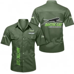 Motorcycles Fans Gift Short Sleeved Shirt, Button up Shirt All Over Print For Car Owners, Custom Name CAR392072125823-Army Green