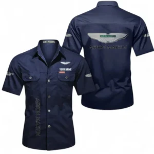Car Fans Gift Short Sleeved Shirt, Button up Shirt All Over Print For Car Owners, Custom Name CAR392072125829-Dark Blue