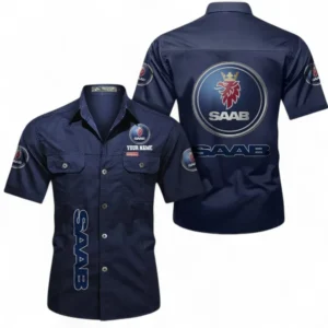 Car Fans Gift Short Sleeved Shirt, Button up Shirt All Over Print For Car Owners, Custom Name CAR392072125838-Dark Blue