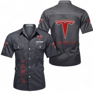 Car Fans Gift Short Sleeved Shirt, Button up Shirt All Over Print For Car Owners, Custom Name CAR392072125839-Gray