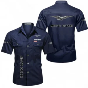 Motorcycles Fans Gift Short Sleeved Shirt, Button up Shirt All Over Print For Car Owners, Custom Name CAR392072125842-Dark Blue