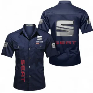 Car Fans Gift Short Sleeved Shirt, Button up Shirt All Over Print For Car Owners, Custom Name CAR392072125845-Dark Blue