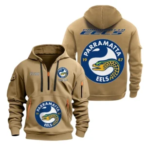 Parramatta Eels Hoodie Half Zipper, All Over Print Hoodie Half Zipper Parramatta Eels DNRL1356302025 - Khaki