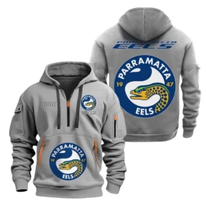 Parramatta Eels Hoodie Half Zipper, All Over Print Hoodie Half Zipper Parramatta Eels DNRL1356302025 - Grey