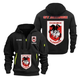 St. George Illawarra Dragons Hoodie Half Zipper, All Over Print Hoodie Half Zipper St. George Illawarra Dragons DNRL1356302028 - Black