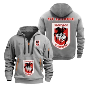 St. George Illawarra Dragons Hoodie Half Zipper, All Over Print Hoodie Half Zipper St. George Illawarra Dragons DNRL1356302028 - Grey